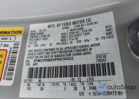 2023 Ford Bronco Sport Big Bend z USA, uszkodzony, nr VIN 3FMCR9B63PRD30522